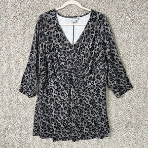 Catherine’s Top Women’s 3X Leopard Print Twist Front V-Neck Blouse in Plus Size